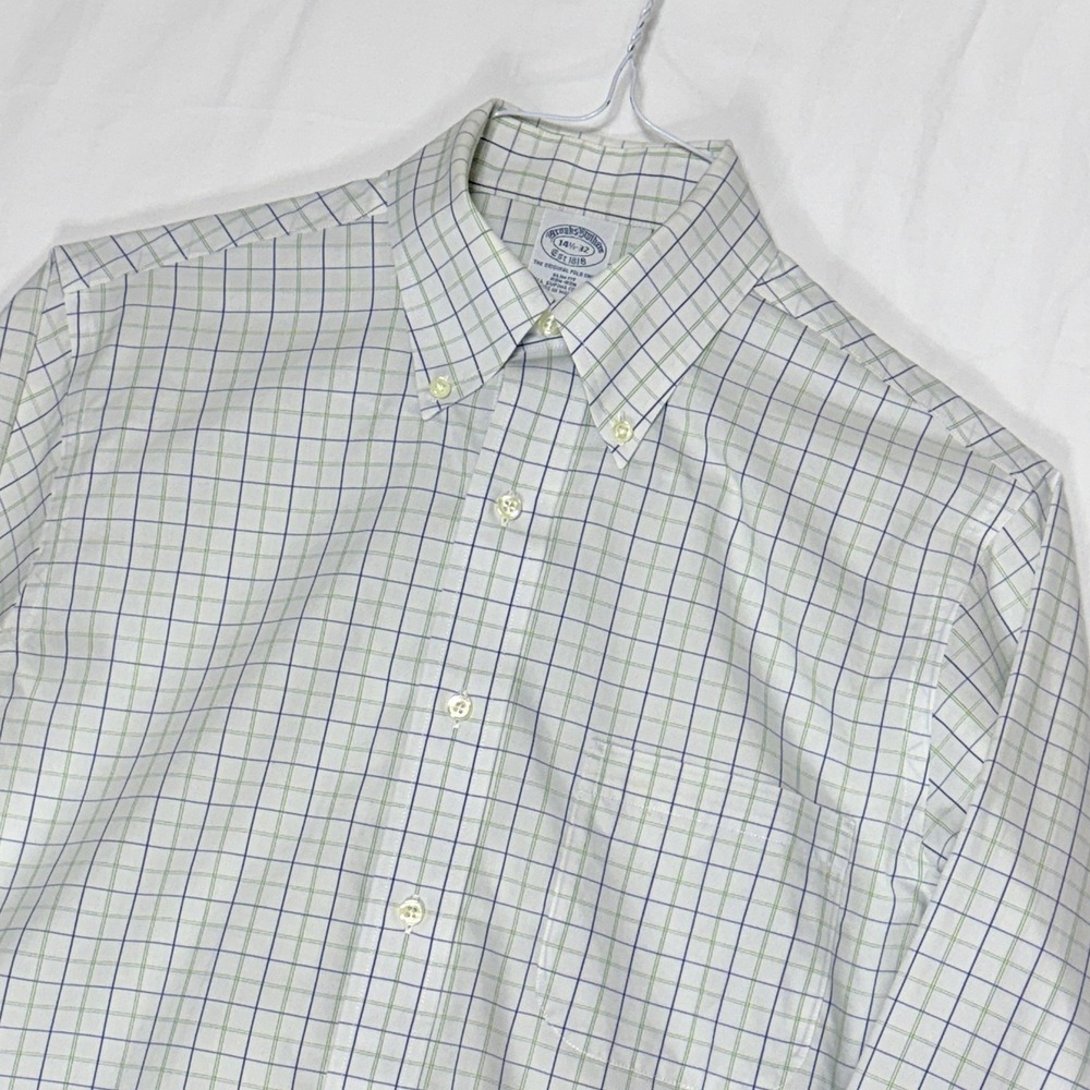 Brooks Brothers Mens Slim Fit Button Down Shirt Plaid Supima‎ Cotton 14 1/2 32